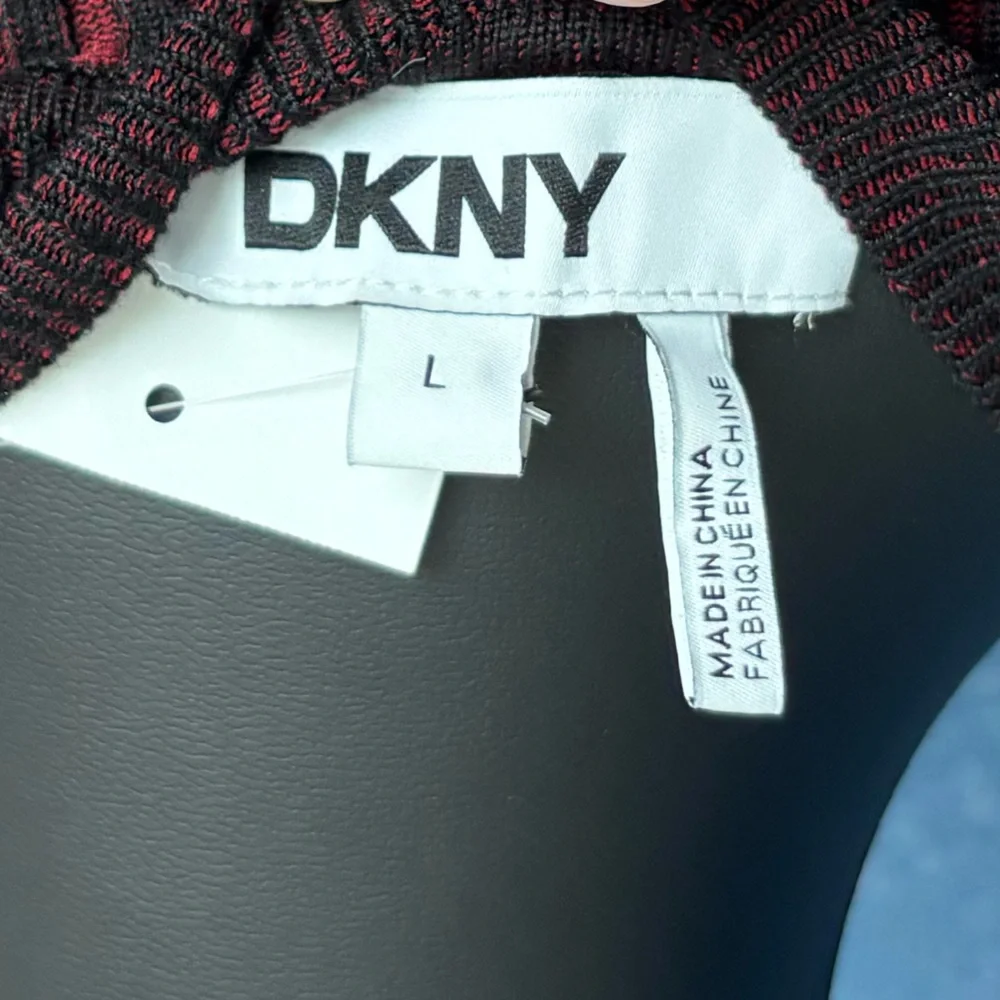 DKNY Black and Red Striped Short Sleeve Top, Shell, form-fitted, stretch - Picture 7 of 13